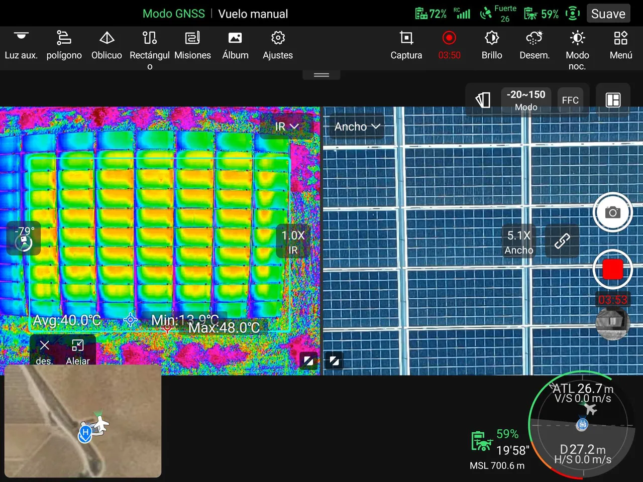 Captura dual RGB y térmica durante una operación fotovoltaica